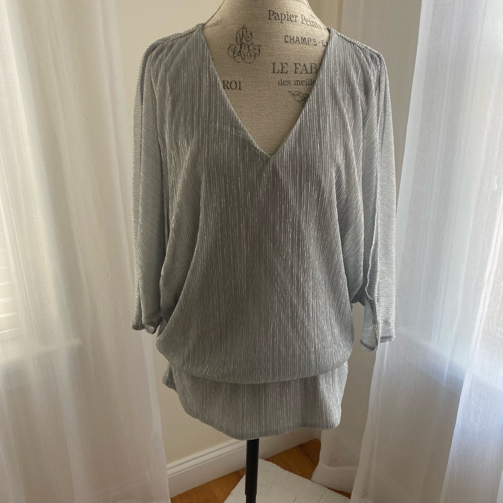 Chaus Gray Ribbed Wrap Blouse